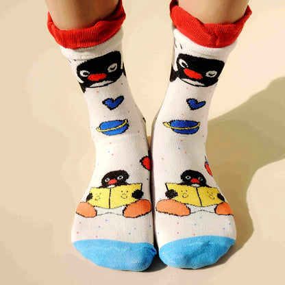 1/2Pairs Autumn and Winter Season Trendy Cartoon Cute Original Versatile Animal Colorful Pattern Simple Penguin Middle Socks
