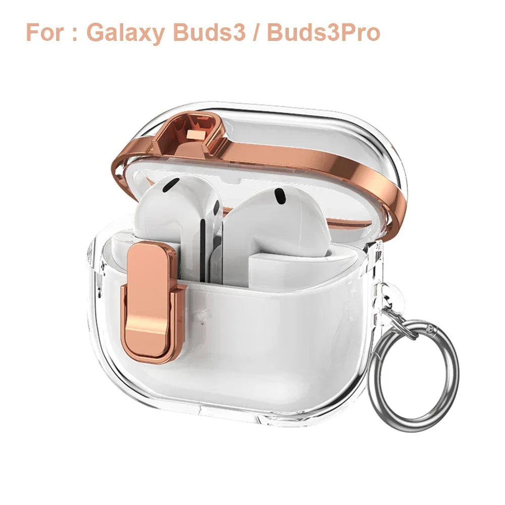 Transparent Secure Lock Earphone Cover For Samsung Galaxy Buds 3 / Buds 3 Pro Case Shockproof With Keychain Cleaning Accessories