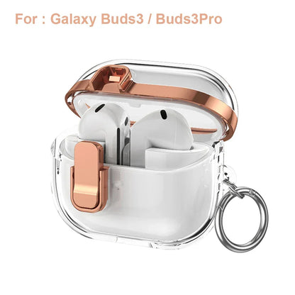 Transparent Secure Lock Earphone Cover For Samsung Galaxy Buds 3 / Buds 3 Pro Case Shockproof With Keychain Cleaning Accessories