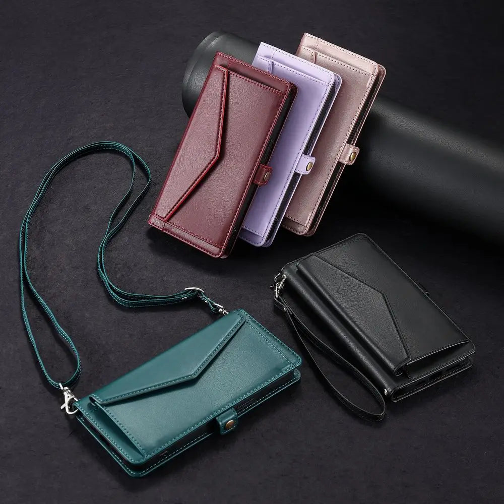 Coque Xiaomi 14 13 12 11 10 - Flip Wallet avec Porte-Carte et Lanière