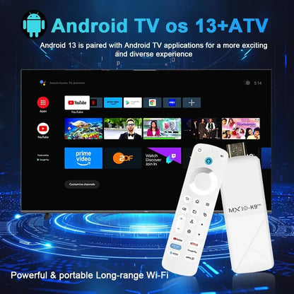 Smart TV Stick MX10 K9PRO Android 13 Dual-Band WiFi2.4G+5G BT5.0 Support Voice Control 2GB+16GB Chromecast TV Stick