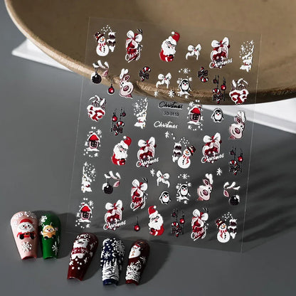 1pc Christmas Nail Art Stickers 5D Winter Holiday Themed Nail Decor Santa/Snowflakes/Christmas Trees/Gingerbread Nail Supplies *