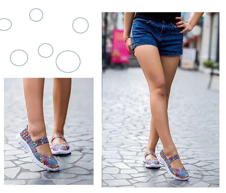 Plus Size Women Flat Shoes  Fashion Elastic Band Weave Shoes Women Comfort Flat Shoes Women Casual Loafers Zapatos De Mujer
