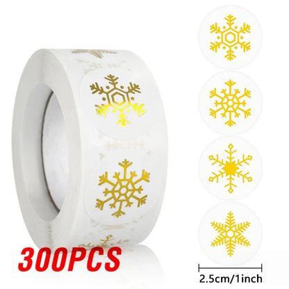 100-500Pcs Gold Snowflake Christmas Stickers Candy Bag Envelopes Sealing Label Christmas Gifts Box Decorations Sticker