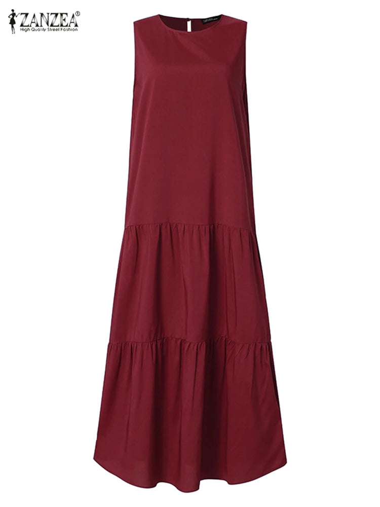 2025 ZANZEA Women Summer Dresses Stylish Sleeveless Ruffles Hem Sundress Casual A-line Holiday Beach Vestido Elegant Party Dress