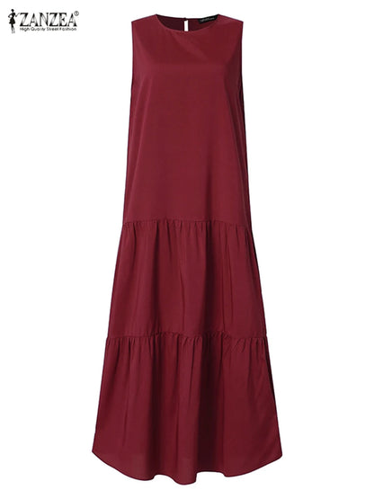 2025 ZANZEA Women Summer Dresses Stylish Sleeveless Ruffles Hem Sundress Casual A-line Holiday Beach Vestido Elegant Party Dress