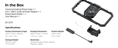 SmallRig Universal Cooling Mobile Phone Cage for iPhone 17 16/Android Smartphones w 2-in-1 USB-C Audio Adapter Power Bank Holder