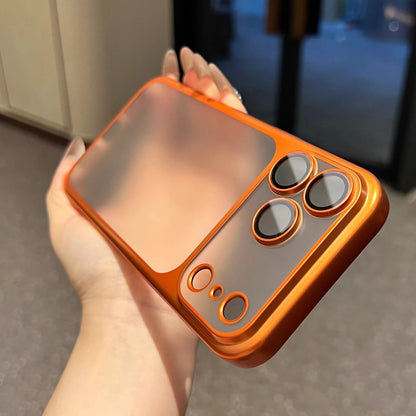 Luxury Transparent Matte Phone Case For iPhone 17Pro Air 17 16 15 14 13 12 11 Pro Max Lens Protection Metallic Color Frame Cover