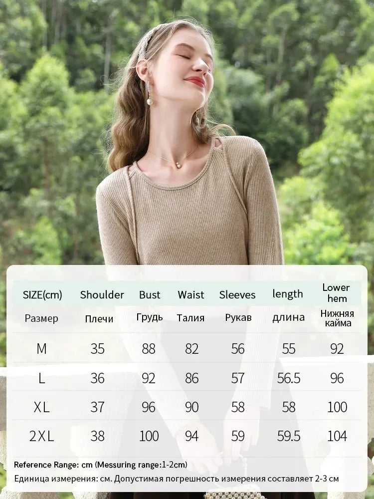 I BELIEVE YOU T-shirts for Women 2024 Autumn New Khaki Flash Silver Fake Two Long Sleeve Fashion Lady Bottom Sweaters 2243015763