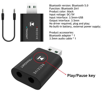 GRWIBEOU 2 IN1 USB wireless Bluetooth adapter 5.0 suitable for computer TV laptop computer speakers earphones Bluetooth adapter