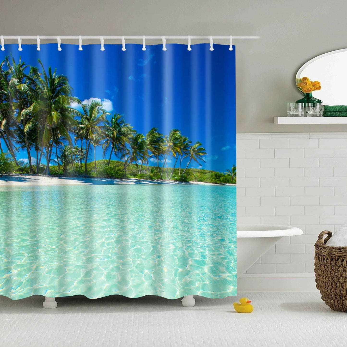 Customized Blue sky Beach Shower Curtain Modern scenery print Bathroom 3D Blackout curtain Large 180x200cm for bathroom cortina