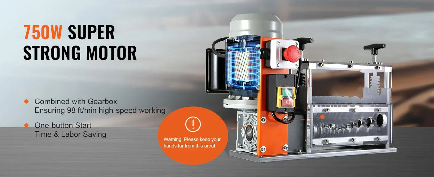 SucceBuy Electric Wire Stripping Machine Cable Stripper Peeler 750W 1.5-32mm 10 Channels Acrylic+Aluminum Scrap Copper Recycling