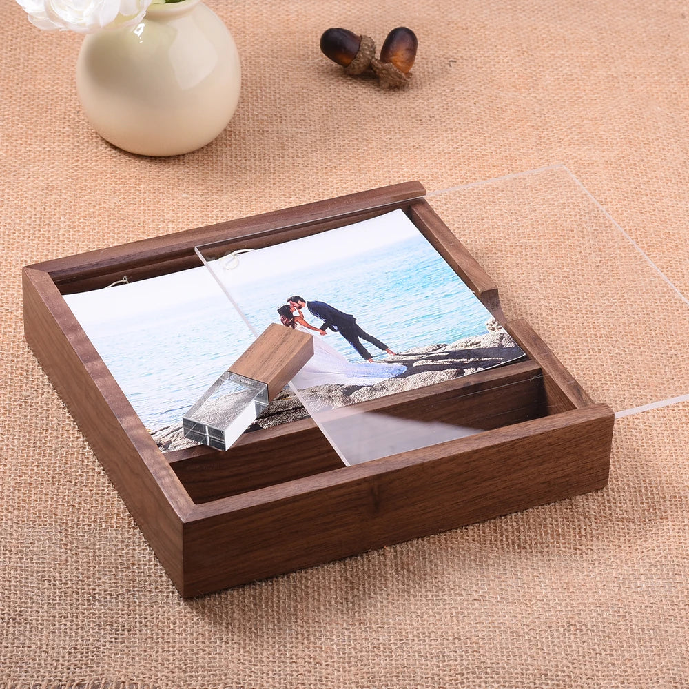 Walnut Album Box USB Flash Drives 128GB Photography Studio Memory Stick 64GB Free Custom Logo Pen Drive 32GB 16GB Wedding Gift