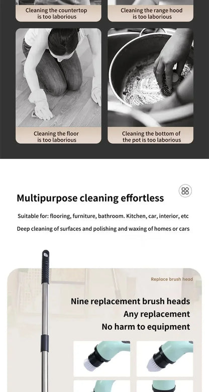 Cordless Multifunctional Electric Cleaning Brush - Spin Scrubber Portable Toilet Mop for Kitchen & Bathroom