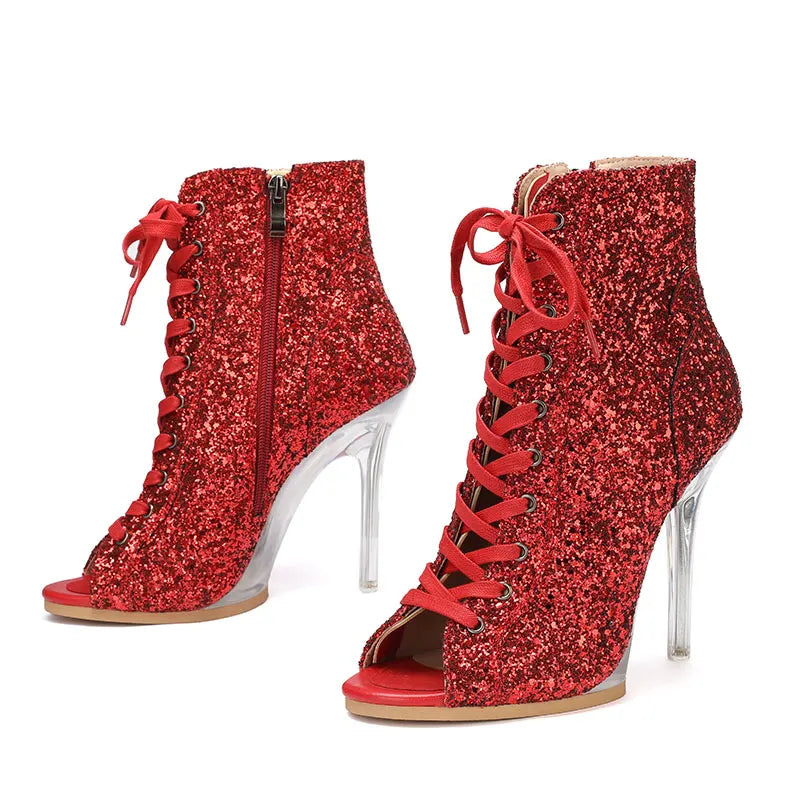New PU One-piece Crystal Heel Pump Sexy Woman Dancing Shoes High Heels Dance Jazz Heels Latin Dance Boots Women Girls