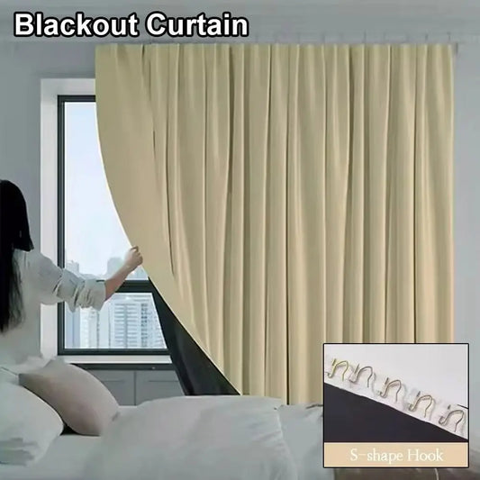 1Pcs Full Blackout Partition Blackout Curtain Polyester Fabric High Shading Protection Window Door Curtain Beige by PDG ibma