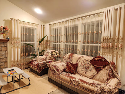 Luxury European Style Velvet Embroidery Curtains for Living Room Bedroom Embroidery Flowers Semi Hollow Blackout Curtain 1 Panel
