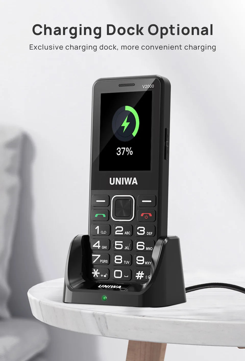 UNIWA V2000 Phone Big Push-Button Dual Screen 0.3MP Camera FM Radio Keyboard 1700mAh 4G Cellphone Support one click dialing