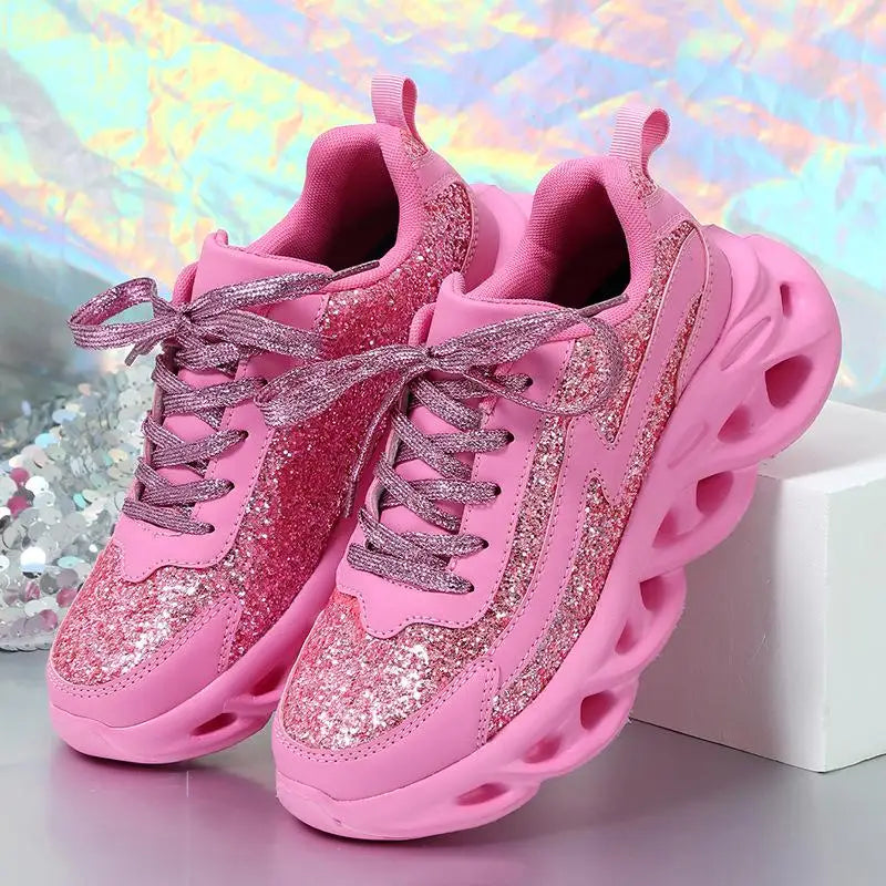 Bling Sports Shoes Women Platform Thick Sole Running Shoes Woman Sneakers Glitter Lightweight Casual Sparkling Women Shoes Pink