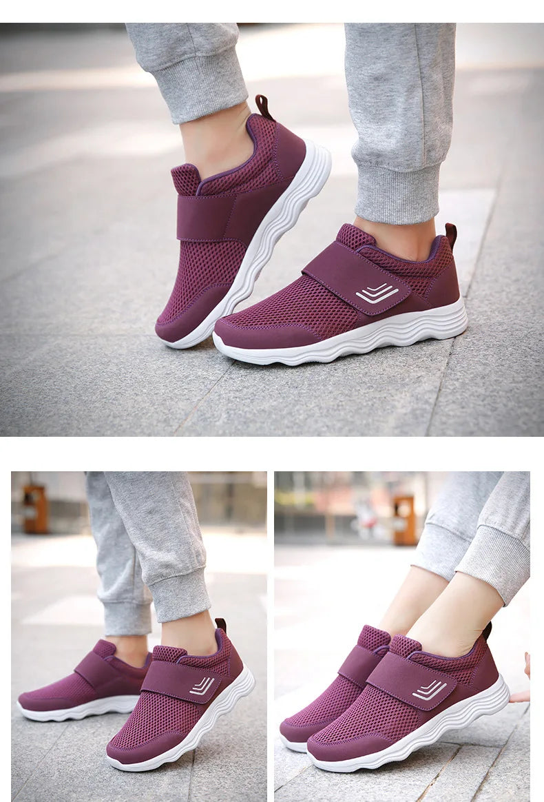 Men's Lightweight Sneakers With Hook And Loop Fastener, Casual Breathable Mesh Comfy Trendy Anti-skid Shoes For Walking
