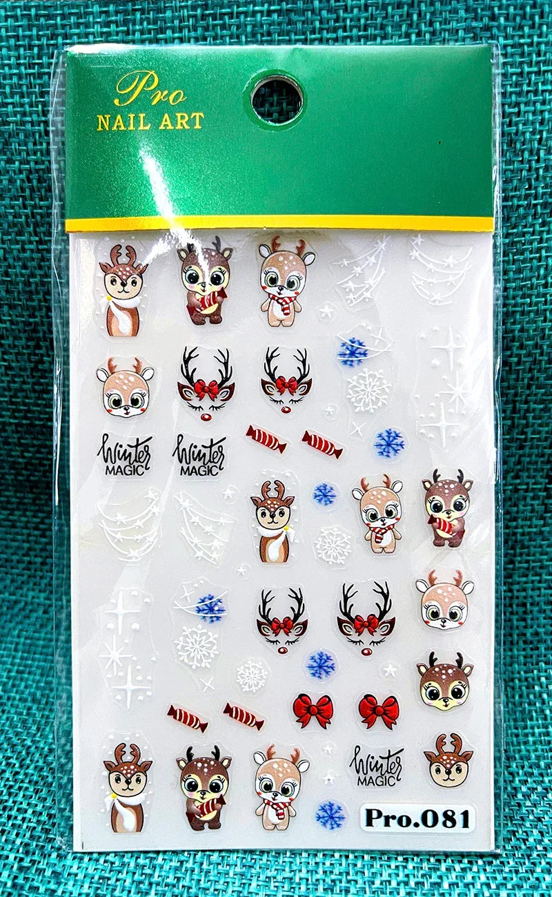 1pc Christmas Nail Art Stickers 5D Winter Holiday Themed Nail Decor Santa/Snowflakes/Christmas Trees/Gingerbread Nail Supplies *