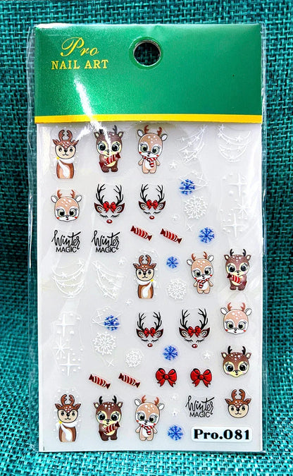 1pc Christmas Nail Art Stickers 5D Winter Holiday Themed Nail Decor Santa/Snowflakes/Christmas Trees/Gingerbread Nail Supplies *