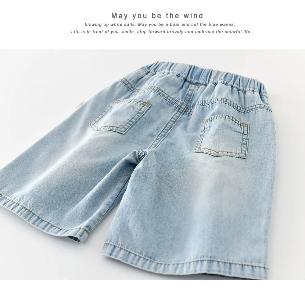 2026 Summer New Baby Thin Denim Shorts Children Casual Pants Boys Girls Loose Jeans Shorts Solid Kids Clothes
