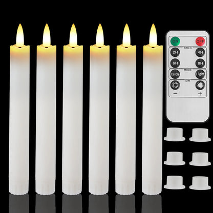 Lot de 6 ou 12 bougies coniques ivoire sans flamme à LED, effet scintillant, avec télécommande, mèche 3D, fonctionne sur piles, décoration de Noël, fenêtre ou mariage