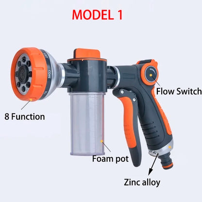 8 Function Foam Lance Water Gun High Pressure Nozzle Jet Garden Car Water Washer Sprayer With Foam Pot Cleaning Car Wash Tool