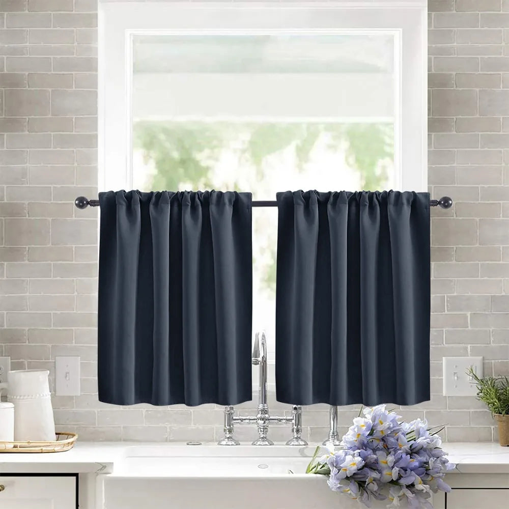Pure Color Short Tier Curtains for Small Window Treatment Durable Short Blackout Curtain Washable Half Window Curtains