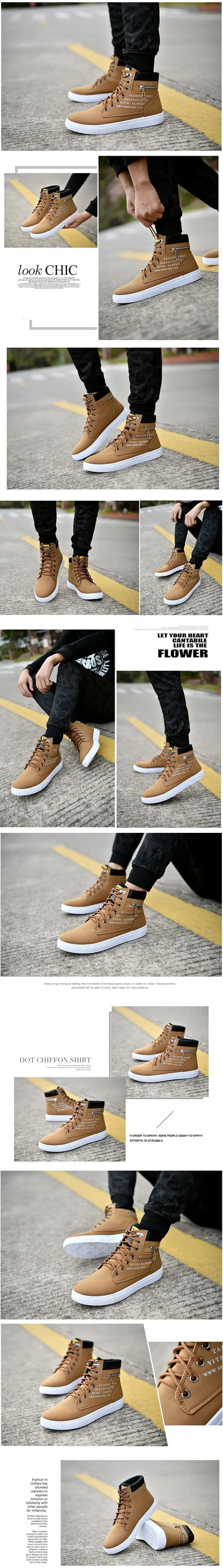 Black Vulcanized Sneakers Men's Flat Comfortable Shoes Lace up Zapatillas Hombre Autumn Spring High Top Sneakers Plus Size 38-48