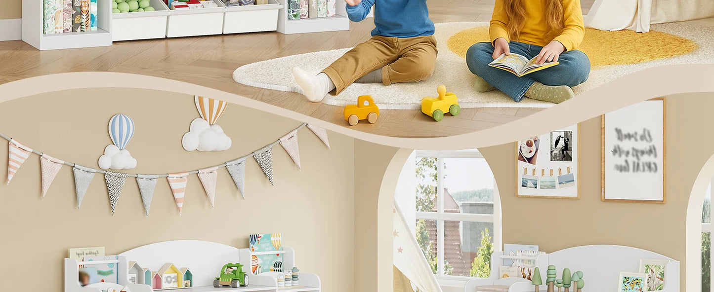 Children's Bookcase, Wooden Bookcase, Toy Shelf with 8 Fabric Drawers for Children's Room, Living Room, Study