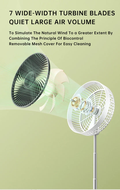 Portable Oscillating Standing Fan with Remote Controller Foldable Desk Fan Rechargeable Battery Powered Pedestal Fan for Camping