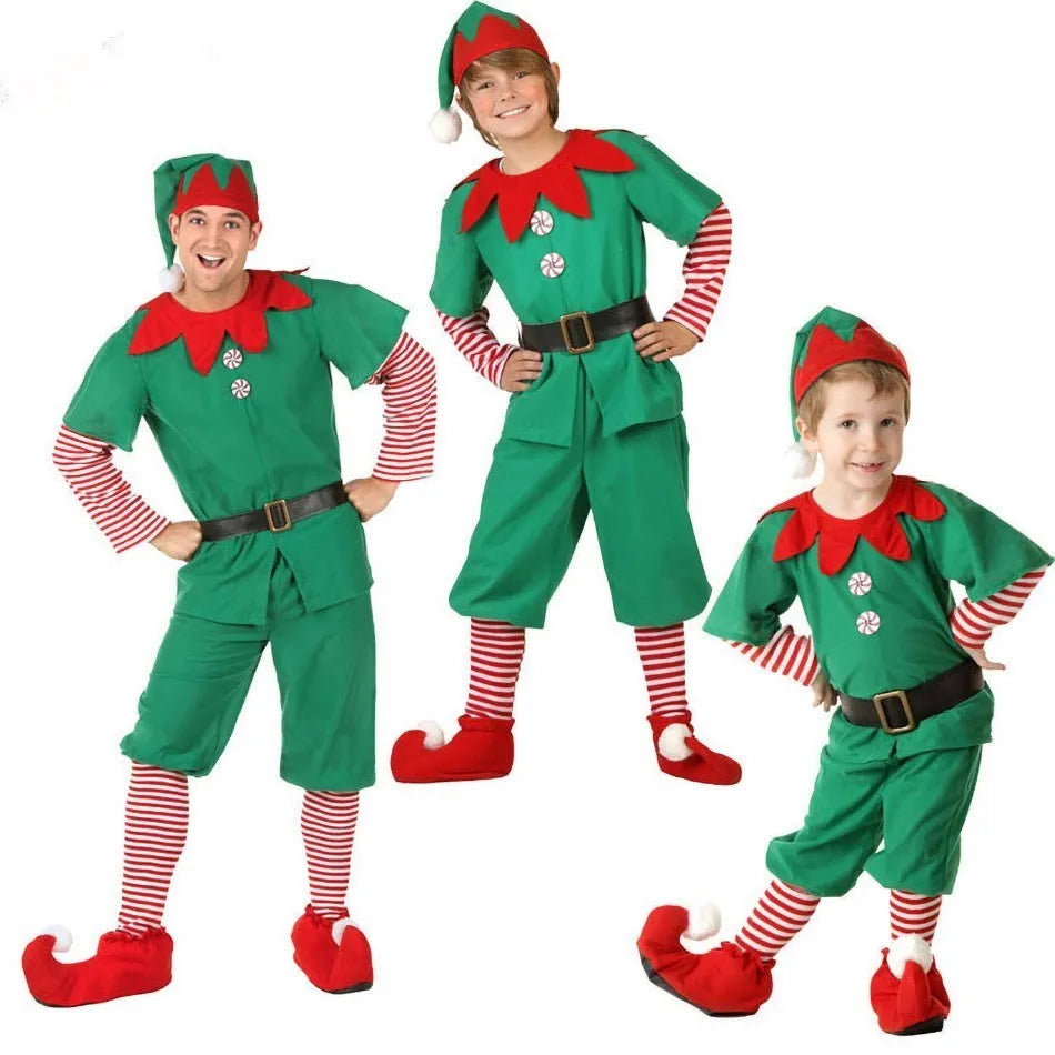 2024 Christmas Clothing Set Boy Girl Family Matching Outfit Kid Adult Santa Claus Cosplay Costume Hat Socks Pant Elf Clothes