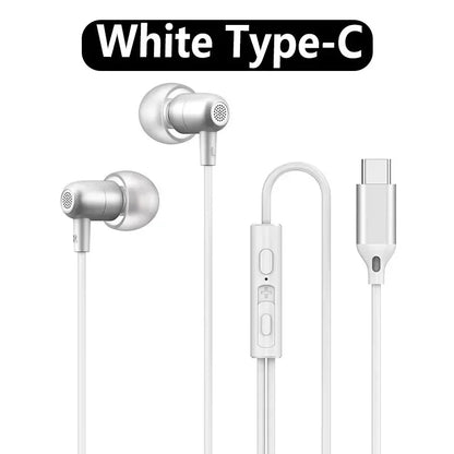 Portable In Ear Music Wired Pink Earphones For Girl Women Gaming Play With Mic Sleep Anti-lost Wired Type C 3.5mm Headphone