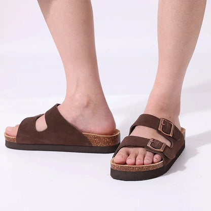 Shevalues Cork Sole Slippers For Women Men Classic Suede Summer Sandals With Arch Support Fashion Orthopedic Beach Cork Shoes