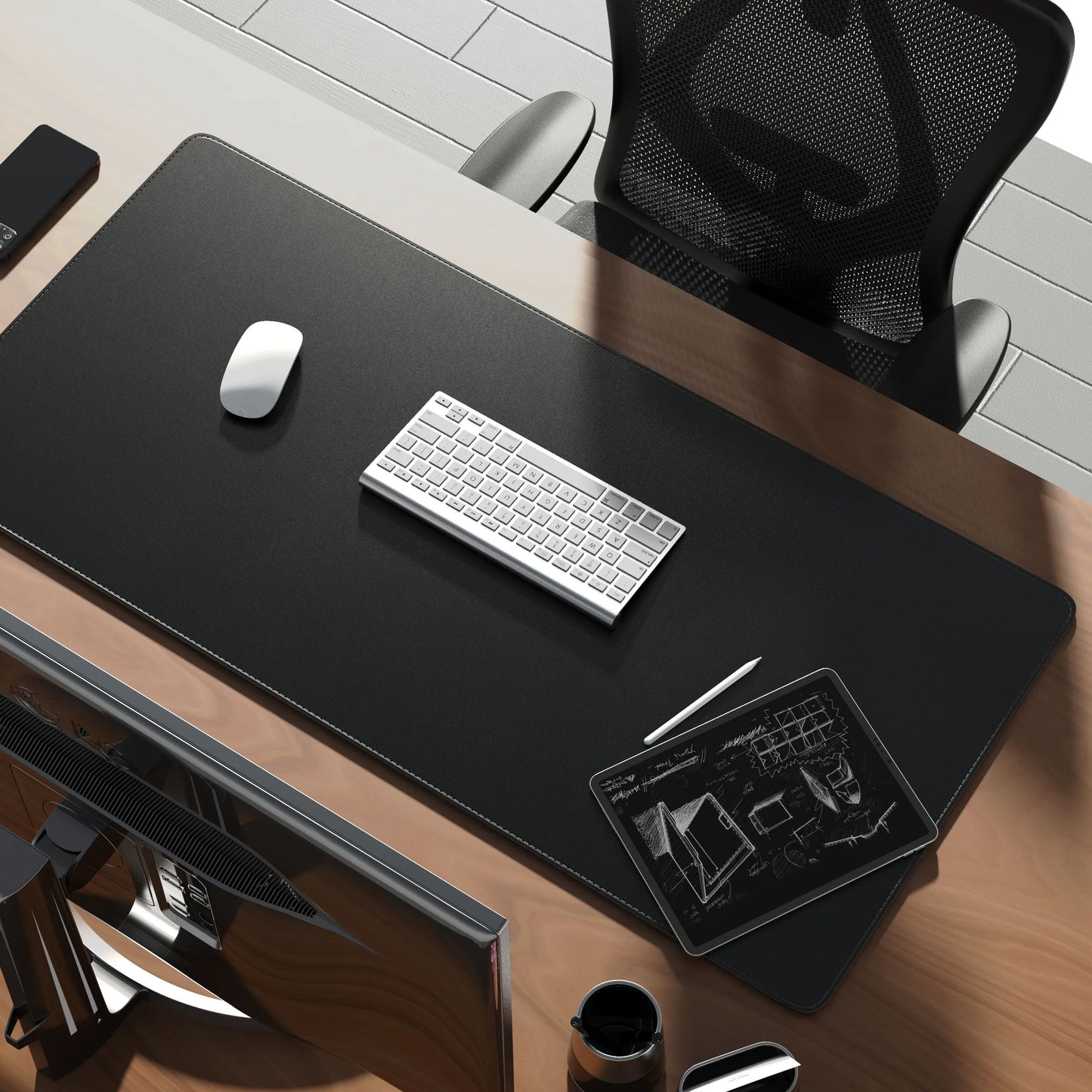 Dual Sided Desk Mat,Leather Desk Pad,Black Cork Desk Mat Protector,Large Mouse Pad,Desk Writing Pad for Office and Home