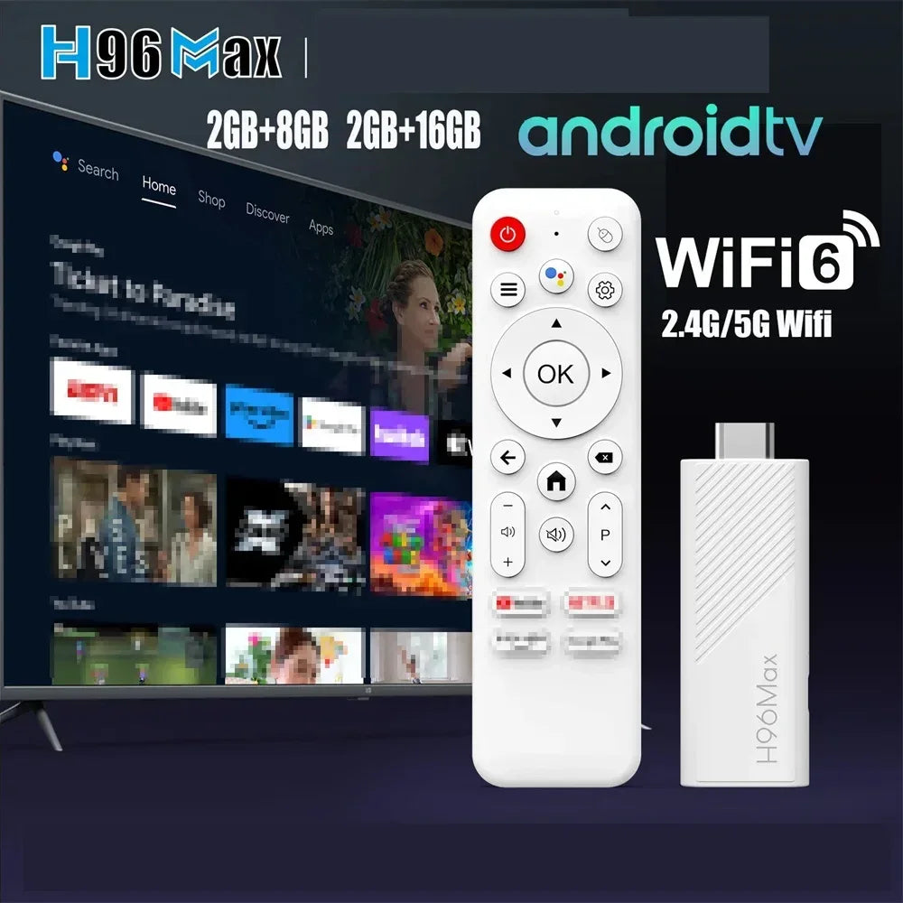 H96 MAX Android Allwinner H313 TV Stick with 2.4G 4K 3D HDR Remote Android 14 BT5.0 Quad Core Home Media Player Voice Assistant