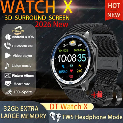 DT Watch X 4G Memory For OPPO Smart Watch Music Video Bluetooth Call IP68 Waterproof AMOLED Smartwatch For TWS Earphones 2026New
