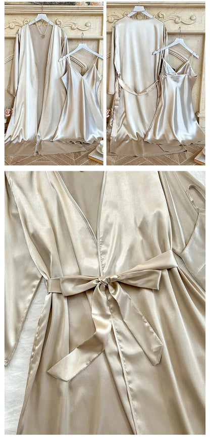 Bride Wedding Robe Dress Suit Women Rayon Bathrobe Gown Sleep Set Summer Homewear Sleepdress Casual Kimono Sleepwear Nightgown ﻿