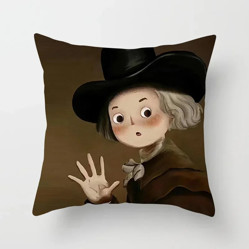 Creative Cartoon Oil Painting Mona Lisa Van Gogh Cushion Cover Portrait Painting Throw Pillow Case Cojines Decorativos Para Sofa