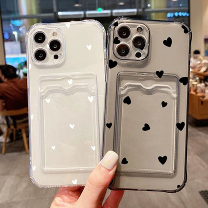 Case For iPhone 16 15 14 13 12 11 Pro Max Black White Love Heart Clear Phone Cover For iPhone XS X 7 8 Plus Wallet Card Bag Case