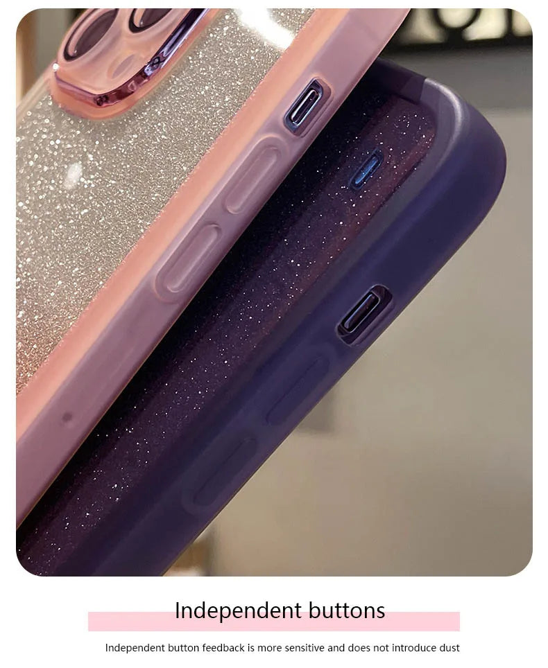 Fashion Bling Glitter Phone Case  For iPhone 16 E 15 Pro Max 14 Plus 13 12 11 Luxury Shockproof Bumper Silicone Clear Back Cover