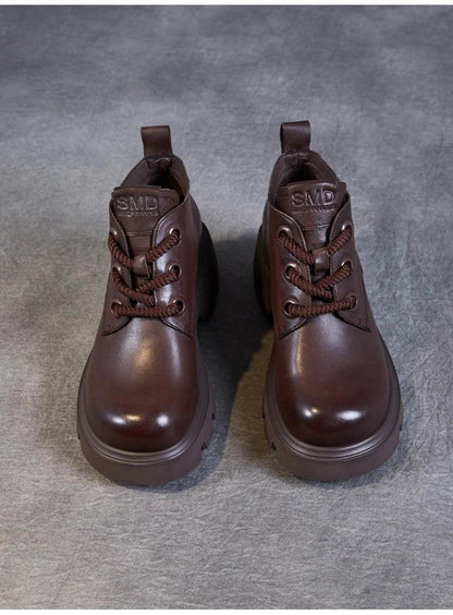 DRKANOL Luxury Design Genuine Leather Ankle Boots For Women Platform Casual Short Boots Women Winter Thick High Heel Warm Shoes