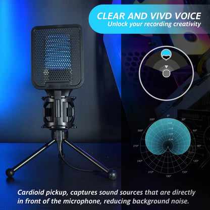 Professional Microphone Condenser Gaming Mic PC Laptop Computer USB Wired Streaming Studio Podcast Mike Kit Gamer RGB PC Karaoke