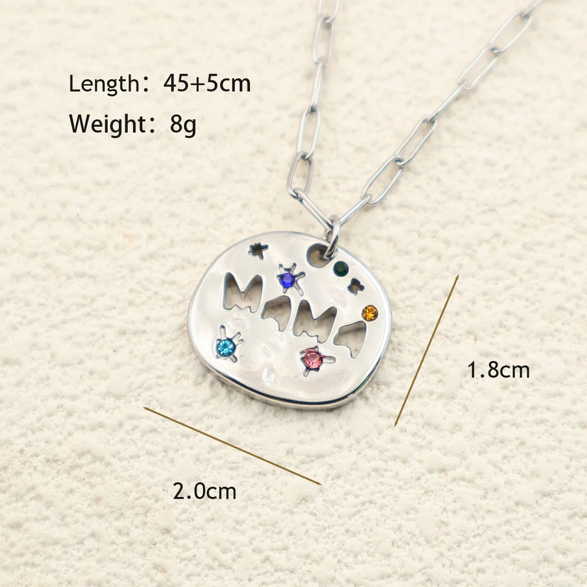 Mother's Day Thanksgiving Pendant Necklace Colorful Full Zircon Irregular Round Letter Mama Stainless Steel Paperclip Necklace