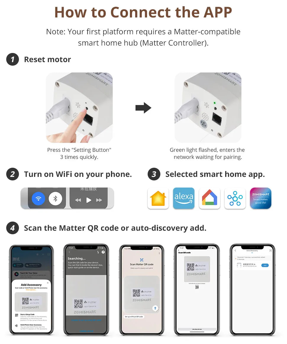 Matter Over WiFi Smart Sliding Curtain Motor Support Google Home Smartthings Homekit Alexa Control Automatic Curtain System