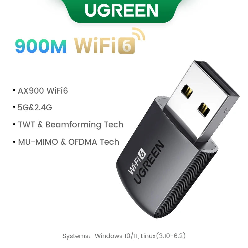UGREEN WiFi Adapter WiFi6 AX900 AX1800 5G&2.4G Dual Band Dongle for PC Laptop Wifi Antenna USB Ethernet Receiver Network Adapter