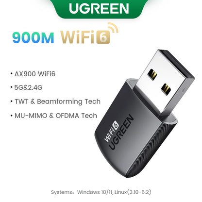 UGREEN WiFi Adapter WiFi6 AX900 AX1800 5G&2.4G Dual Band Dongle for PC Laptop Wifi Antenna USB Ethernet Receiver Network Adapter