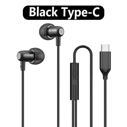 Portable In Ear Music Wired Pink Earphones For Girl Women Gaming Play With Mic Sleep Anti-lost Wired Type C 3.5mm Headphone